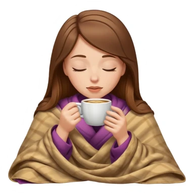 brown-haired white girl inside a blanket sipping coffee eyes closed sticker