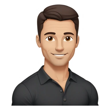 Very fit muscular 40-year-old with youthful looks, light brown skin, elongated face, strong defined jawline, charming confident smile, medium dark eyes, arched eyebrows, straight nose, buff physique, medium wavy dark hair, wearing a slightly tight black button-up shirt sticker