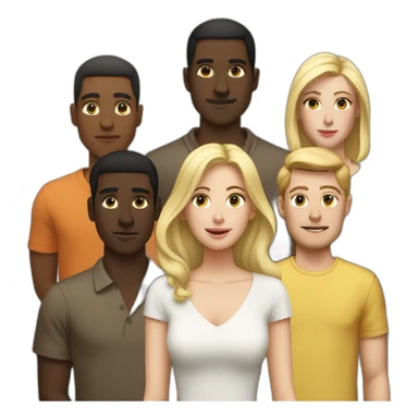six dark-skinned men stand behind one pale blonde woman sticker