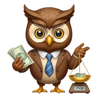 holding money and scale mascot owl sticker