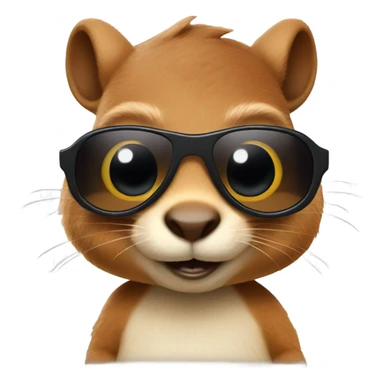 Blind squirrel with dark sunglasses on with acorn sticker