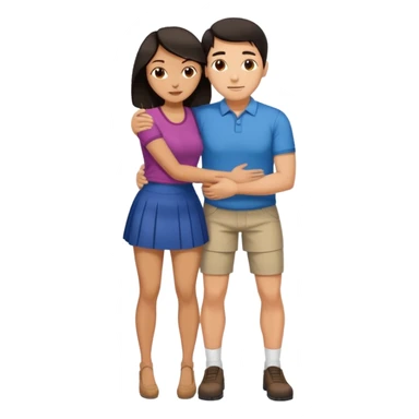  man with dark hair on knees, facing dark haired, middle aged woman in a micro mini skirt, hugging her waist sticker