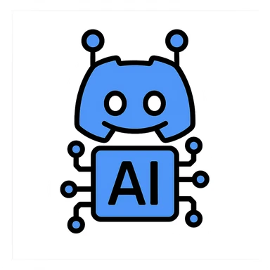 logo for Discord server about artificial intelligence, modern style, blue and white colors, simple and recognizable icon, no text sticker
