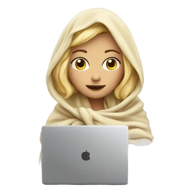 Blonde girl wrapped in big blanket with laptop  sticker