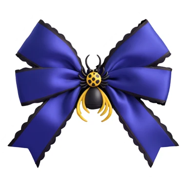 gothic bow, deep indigo satin, black lace trim, silver spider charm, moody and elegant sticker