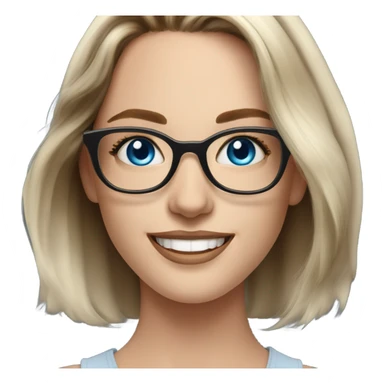 Shoulder length Balayage pale model lady with glasses and blue eyes happy  sticker