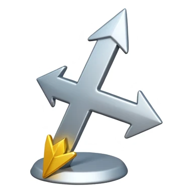 "iOS-style 3D emoji: a bold upward arrow emerging from a glowing base, with metallic edges and bright highlight." sticker