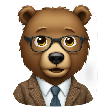 Brown bear wearing tweed suit and clear thick trimmed glasses sticker