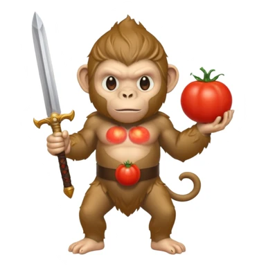 Обезьяна с помидором на голове держит волшебный меч  sticker
