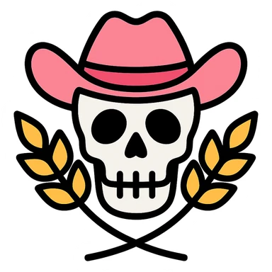 skull with pink cowboy hat and wheat sticker