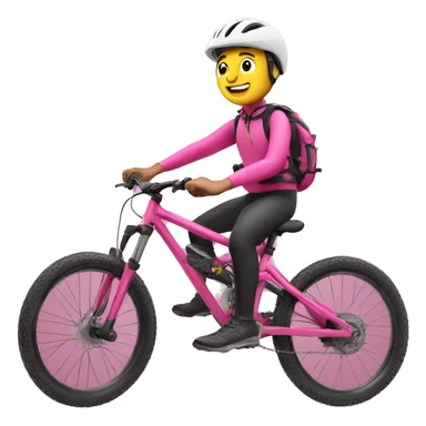 mountain biker on pink bike with thumb up sticker