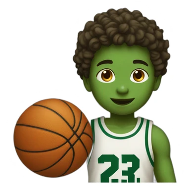 a boy playing basketball with number 3 shirt and the color is green, boy's skin color is white sticker