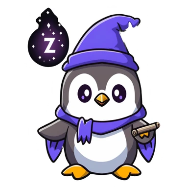 Cute penguin wizard casting a spell with sparkles sticker