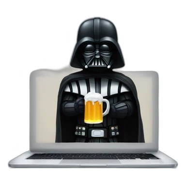 Dark vader holding a beer and a macbook sticker