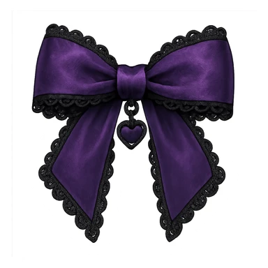Purple gothic bow with black lace trim and heart charm, remove background sticker
