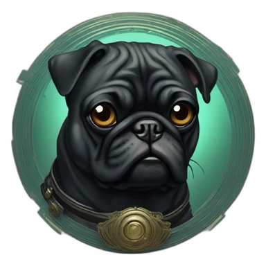 A cyberpunk black pug in Art Nouveau style during 1910 sticker