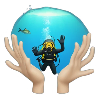 scuba diver in the sea with waving hands sticker