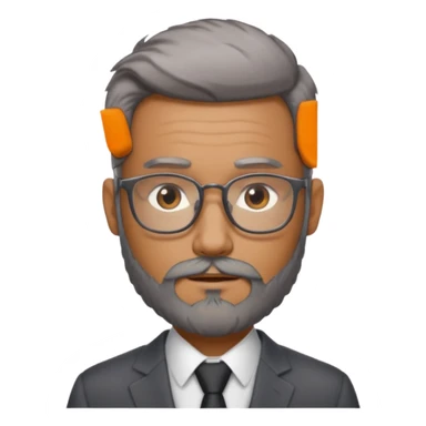 Create a figure that reflects an experienced entrepenurr but who has professional and elegant clothing, without hair, grey glasses, brown eyes and an unkempt beard  sticker