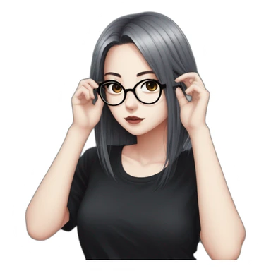 Anime+Goth-girl-dark-hair-with-glasses-black-tshirt+perfectly-centered sticker