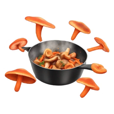 mushroom, carrots steak pieces   in pan in air, tossed in the air  sticker