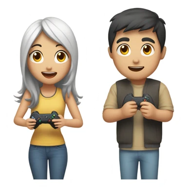 Cute asian couple excitedly playing video games sticker