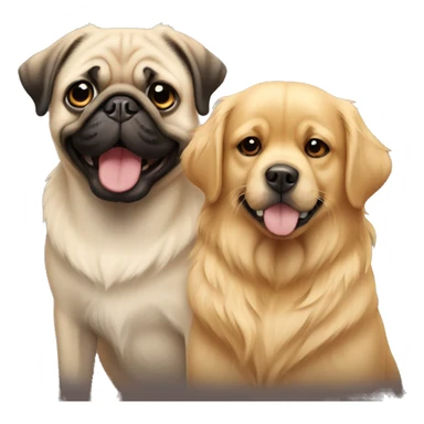 Pug and golden retriever playing sticker