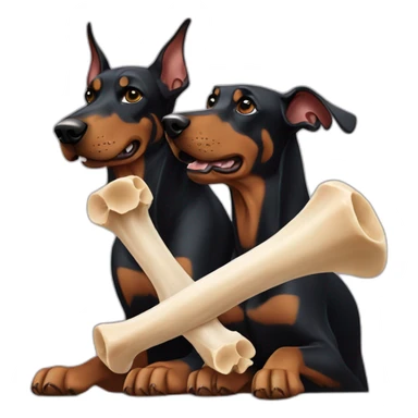 Two doberman's fighting over a big bone while cuddling  sticker