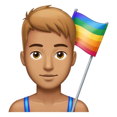 man with rainbow flag sticker