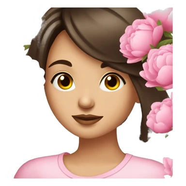brunette beautiful girl smells  peonies sticker