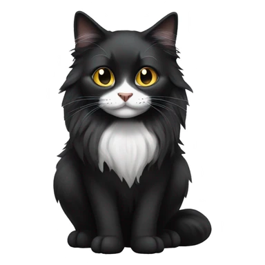 black cat domestic long-haired with half white mouth sticker