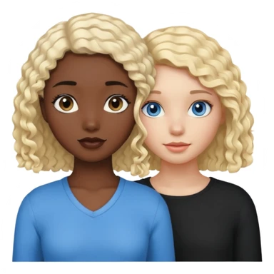 Girl best friends, one white with blond bob and blue eyes, one black with long black curly hair sticker