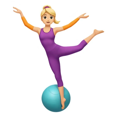 A minimalist vector emoji of a person standing on one leg in an arabesque pose, holding a fitness ball. Clean lines, flat design, vibrant energetic colors. sticker