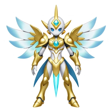 Shiny Futuristic Celestial Godly Divine Ethereal Fakemon-Pokemon-Digimon-Spectrobes-fusion, full body sticker