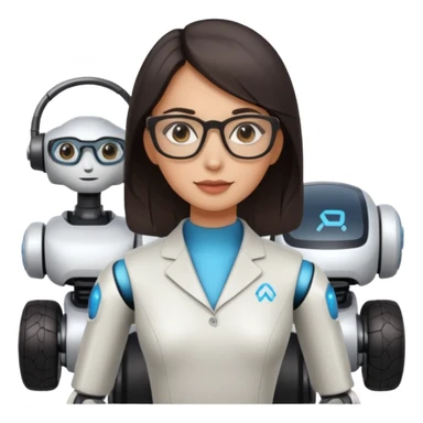 female AI robotics engineer with dark hair, and autonomous car robot  sticker