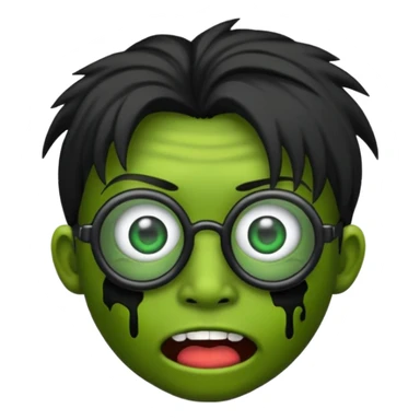 Emoji de zombi com óculos e cabelo preto emo sem pontas e óculos transparentes sticker