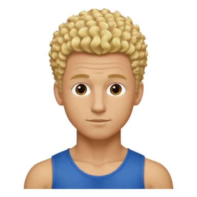 Athletic man with blond curly hair, straight on sides, thick neck, high top fade with no part, no shirt and show abs sticker