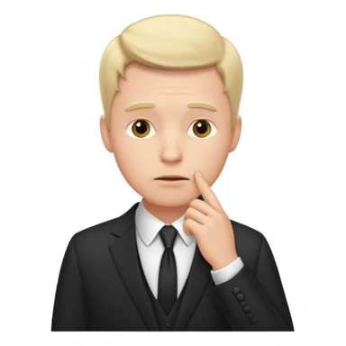white man in formal suit thinking hard, hand to mouth sticker