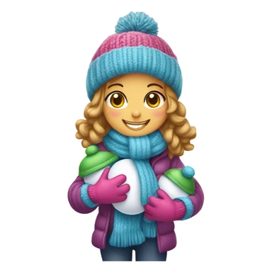 Girl building a snowman sticker