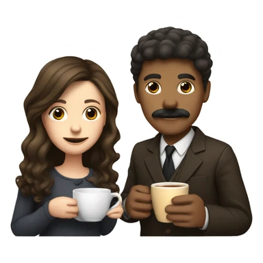 a brunette girl and a dark blond boy with a mustache drinking together a cup of tea sticker
