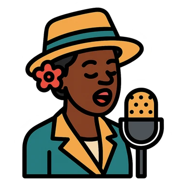 black jazz singer, 1940s, color outline icon sticker