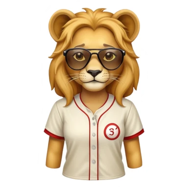 head and shoulders close-crop of a confident female lion wearing a baseball shirt and dark sunglasses sticker