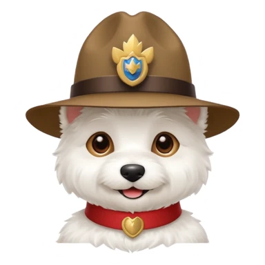 Westie with a tiny Mountie hat sticker