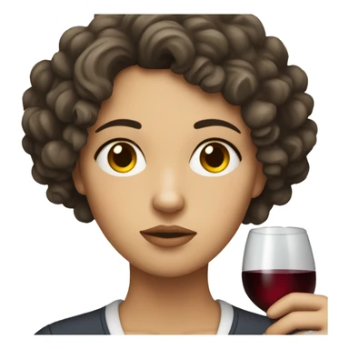 Sad White Woman with curly dark brown hair drinking wine sticker