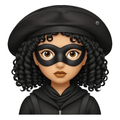 woman with robber mask concerned curly hair and robber outfit hat sticker