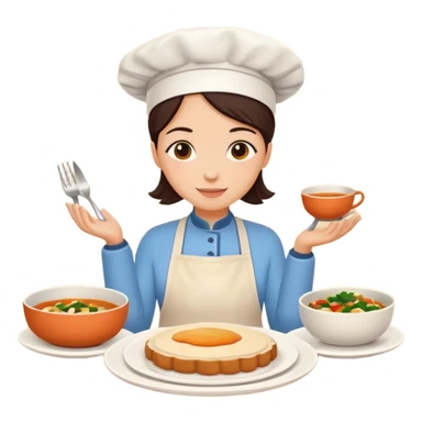 Home cooking humanless avatar in clean emoji-style illustration. Homemade dishes on a plate, warm cozy colors, simple shapes, flat design, high contrast, friendly and inviting. sticker