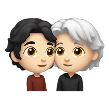 A tall white girl with shoulder length black hair kissing a taller clean shaved white boy with scarce black hair sticker