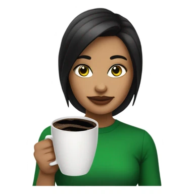 Una chica blanca con cabello negro, ojos verdes, y una taza de café negro en sus manos  sticker