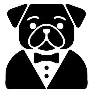 pug in a tuxedo, solid filled icon sticker
