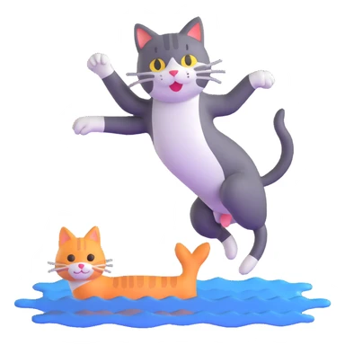 cat jumping into a lake sticker