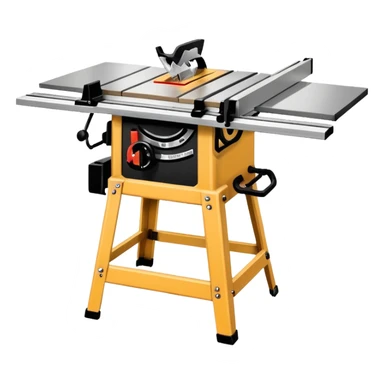A table saw emoji with a light wooden table and a black blade sticker